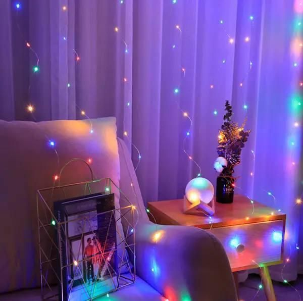 Світлодіодна гірлянда-штора роса Niki Light 3x3 м, 450 LED, RGB різнокольоровий, від USB, пульт штора роса 3/3 кольорова фото