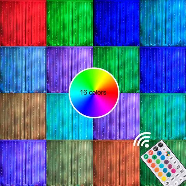 Гірлянда-штора роса Niki Light 3x3 м, 300 LED, RGB 16 кольорів, від USB, пульт штора роса Rgb 3/3 фото