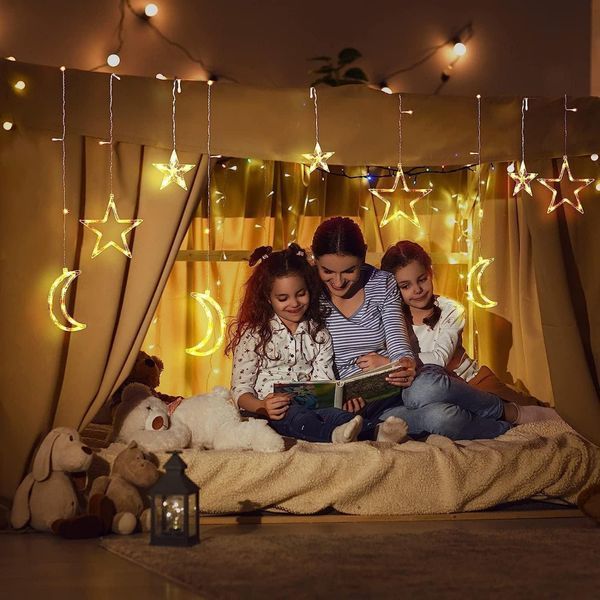 Гірлянда-штора Niki Light 2,7 м, 138 LED, зірки та місяць, теплий білий штора місяць і зірки фото