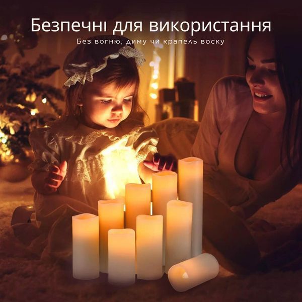 Набір світлодіодних LED свічок Niki Light 9 шт лед свічка з імітацією воску різних розмірів з пультом керування тепло біла набір свічок фото