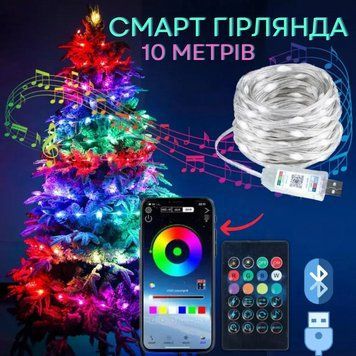 Розумна смарт гірлянда Niki Light smart роса rgb керування через смартфон пульт 10 метрів 100 лед smart10rgb фото