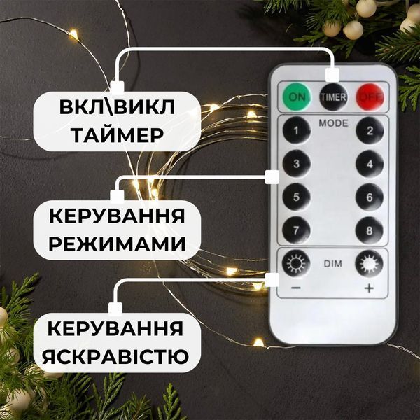 Гірлянда роса на ялинку 30 метрів 300 лед Niki Light гірлянди капля роси з режимами вулична гірлянда на пульті роса на зеленому проводі різнокольорова RGB зелена роса 30м кольорова фото