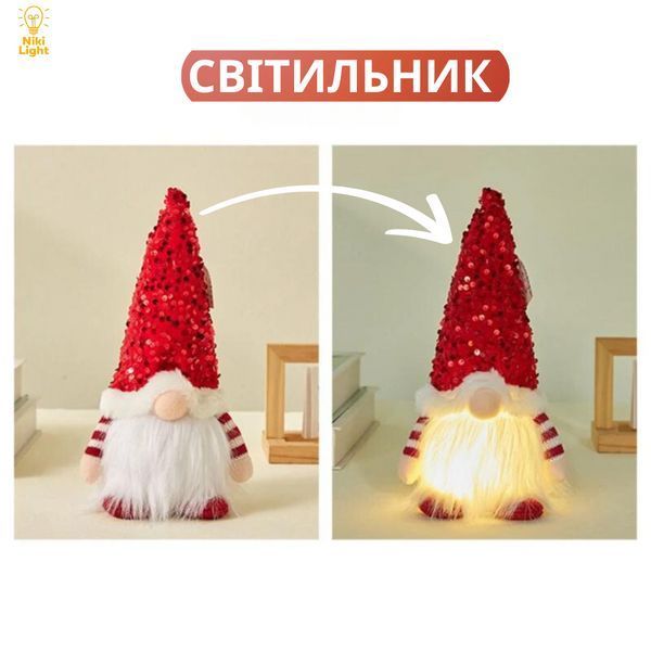 Новогодний гном с подсветкой новогодняя фигурка под елку высота 30см батарейки в комплекте Красный гном 30см червоний фото