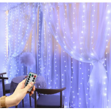 Гірлянда штора роса 3x2м Niki Light вогники на вікно від USB світлодіодна завіса 8 режимів штора на вікно з Пультом 15 ліній 300 LED Холодний білий Гірлянда штора роса 3x2м Niki Light вогники на вікно від USB світлодіодна завіса 8 режимів штора на вікно з Пультом 15 ліній 300 LED Холодний білий