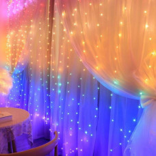 Світлодіодна гірлянда штора роса Niki Light від USB 8 режимів вогники на вікно завіса з пультом 300 лед 3x3м різнокольорова райдужна + блок живлення Світлодіодна гірлянда штора роса Niki Light від USB 8 режимів вогники на вікно завіса з пультом 300 лед 3x3м різнокольорова райдужна + блок живлення