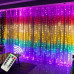 Світлодіодна гірлянда штора роса Niki Light від USB 8 режимів вогники на вікно завіса з пультом 300 лед 3x3м різнокольорова райдужна + блок живлення