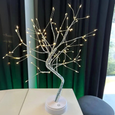 Світильник на батерейках нічник від юсб дерево роса Niki Light сріблястого кольору теплий білий USB + 3AA