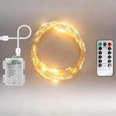 Гірлянда на батарейках роса 2в1 Niki Light 20 метрів 200 лед пульт 8 режимів гірлянда від батерейок та USB теплий білий Гірлянда на батарейках роса 2в1 Niki Light 20 метрів 200 лед пульт 8 режимів гірлянда від батерейок та USB теплий білий