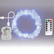 Гірлянда на батарейках роса 2в1 Niki Light 20 метрів 200 лед пульт 8 режимів гірлянда від батерейок та USB холодний білий Гірлянда на батарейках роса 2в1 Niki Light 20 метрів 200 лед пульт 8 режимів гірлянда від батерейок та USB холодний білий