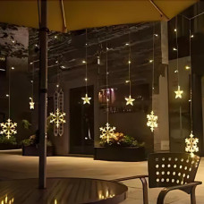 Світлодіодна гірлянда штора сніжинка Niki Light 3 метра завіса сніжинки та зірочки теплий білий