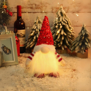 Новорічний гном з підсвіткою новорічна фігурка під ялинку висота 30см батарейки в комплекті Червоний