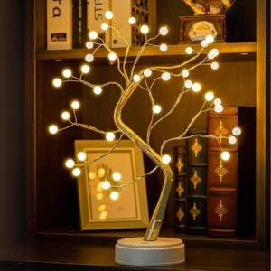 Світильник на батерейках нічник від юсб дерево роса Niki Light дерево перли золотого кольору теплий білий світильник USB + 3AA