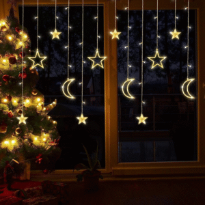 Гірлянда-штора Світлодіодна Завіса з Новорічними Фігурами Зірки та Місяць Xmas 2.5м 138 LED Теплий білий